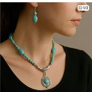 Turquoise Beaded Necklace and Earring Set